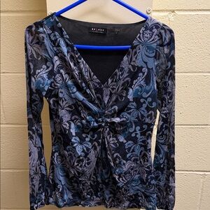 Axcess Navy and Black Patterned V-Neck Blouse